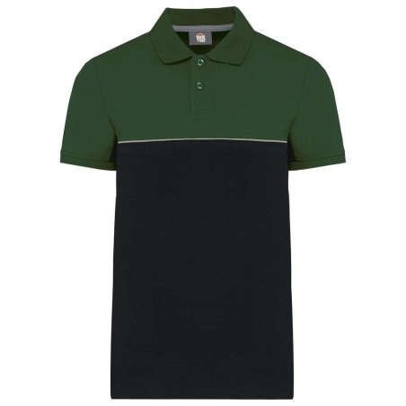 Polo bicolore écoresponsable manches courtes unisexe | WK210 | Couleurs:Black / Forest Green  | WK. DESIGNED TO WORK | flocage b